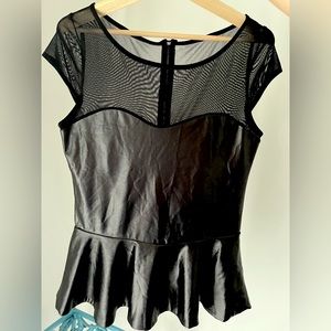 BEBE Black Cap-sleeve Peplum Top (size Medium)